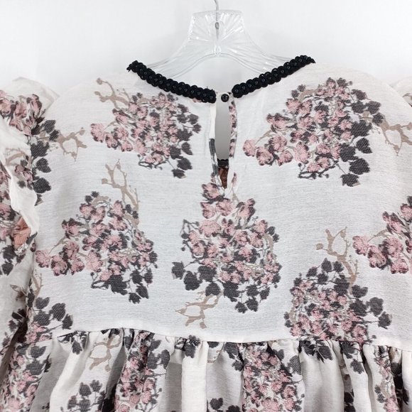 SISTER JANE M Dream Pink Black Floral Jacquard Ruffle Dress Mini Tiered Lux Puff - Picture 8 of 15
